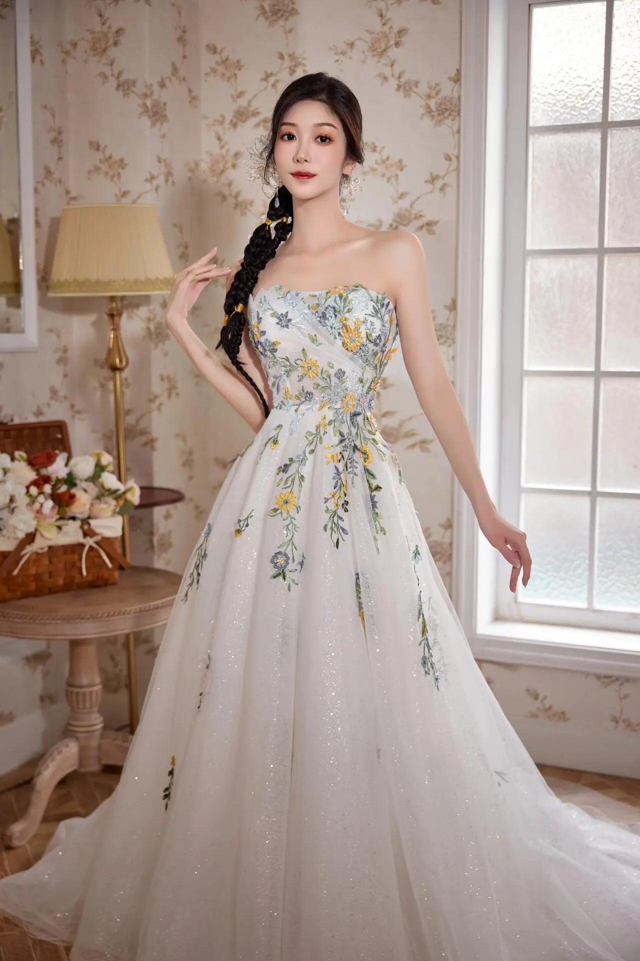 Wedding Dresses 2025 to impress Pastel Floral Embroidered Ball Gown Wedding Dress with Sparkle Tulle – Style RD014-vigocouture-vigocouture