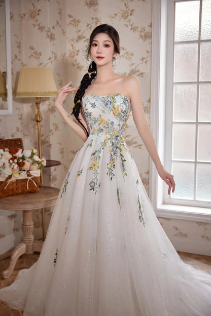 Wedding Dresses 2025 to impress Pastel Floral Embroidered Ball Gown Wedding Dress with Sparkle Tulle – Style RD014-vigocouture-vigocouture