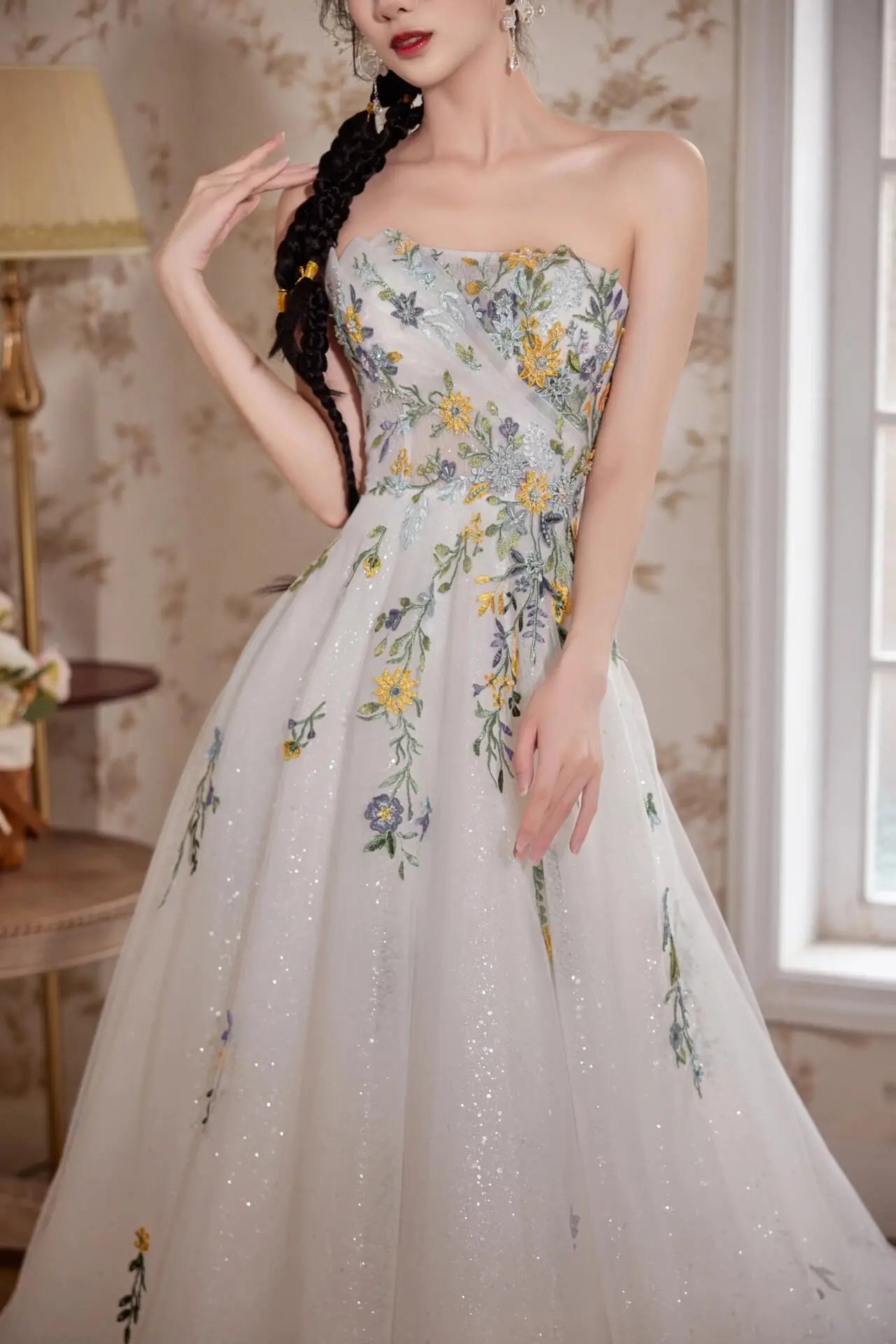 Wedding Dresses 2025 to impress Pastel Floral Embroidered Ball Gown Wedding Dress with Sparkle Tulle – Style RD014-vigocouture-vigocouture