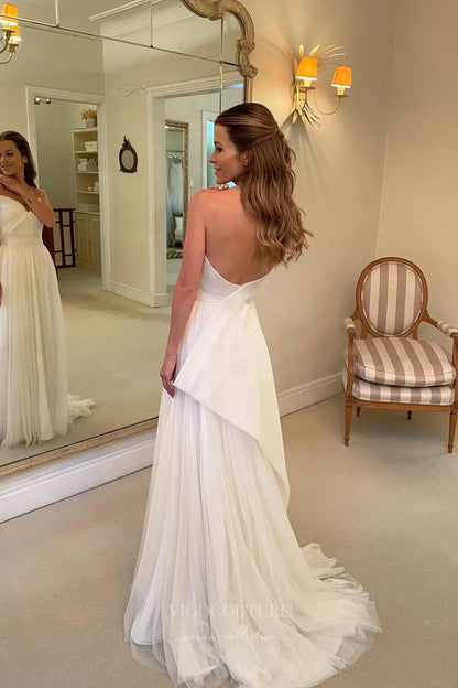 Wedding Dresses 2025 to impress Ivory Georgette A-Line Wedding Dress with Pleated Sweetheart Bodice and Back Bow – W2323-vigocouture-vigocouture