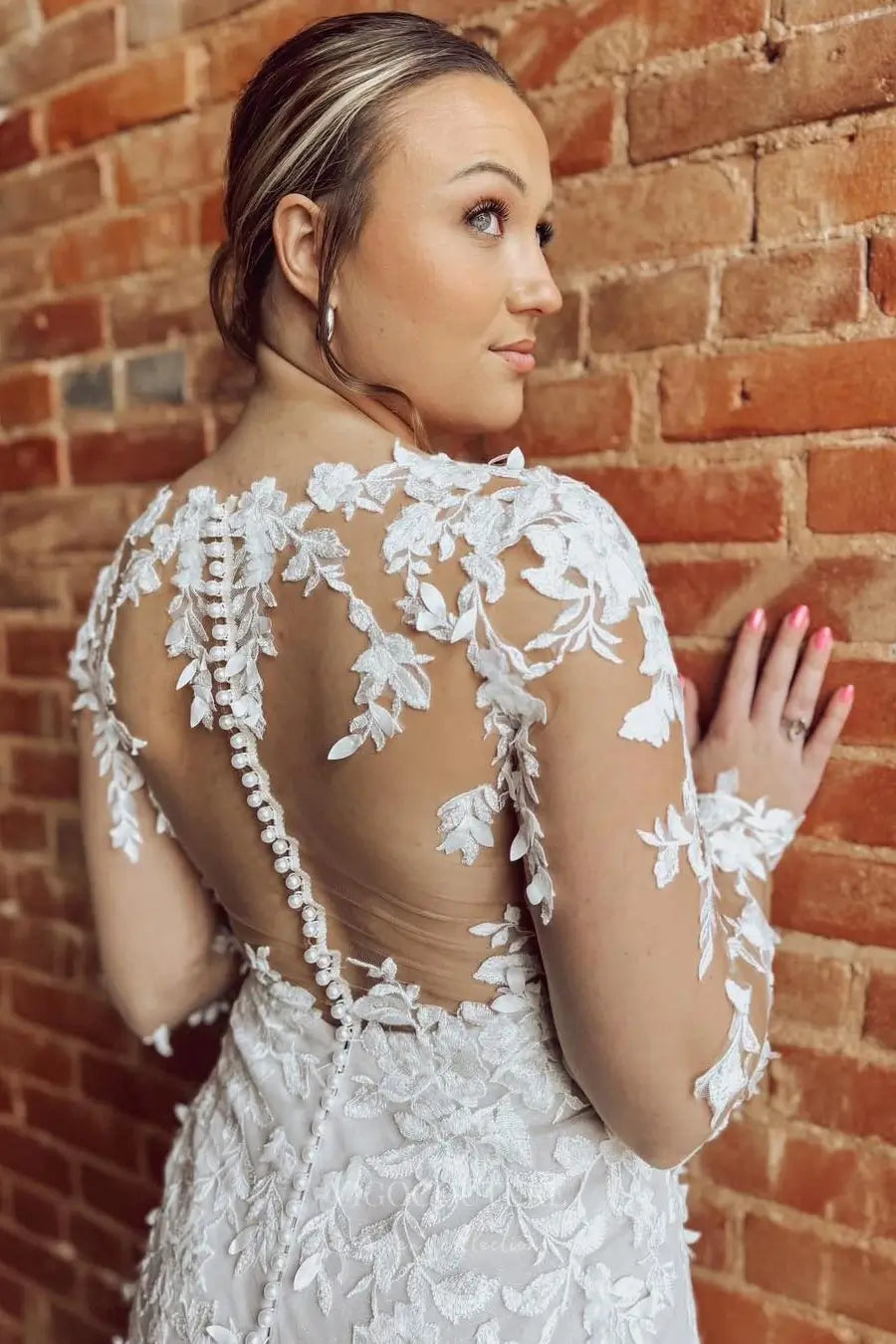 Wedding Dresses 2025 to impress Ivory Lace Mermaid Wedding Dress with Illusion Long Sleeves, Sheer Back & Chapel Train – W2289-vigocouture-vigocouture