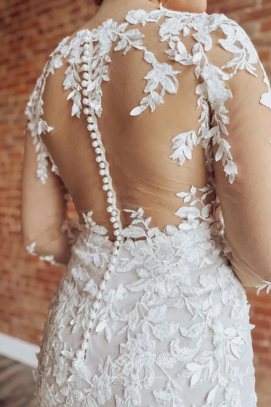 Wedding Dresses 2025 to impress Ivory Lace Mermaid Wedding Dress with Illusion Long Sleeves, Sheer Back & Chapel Train – W2289-vigocouture-vigocouture