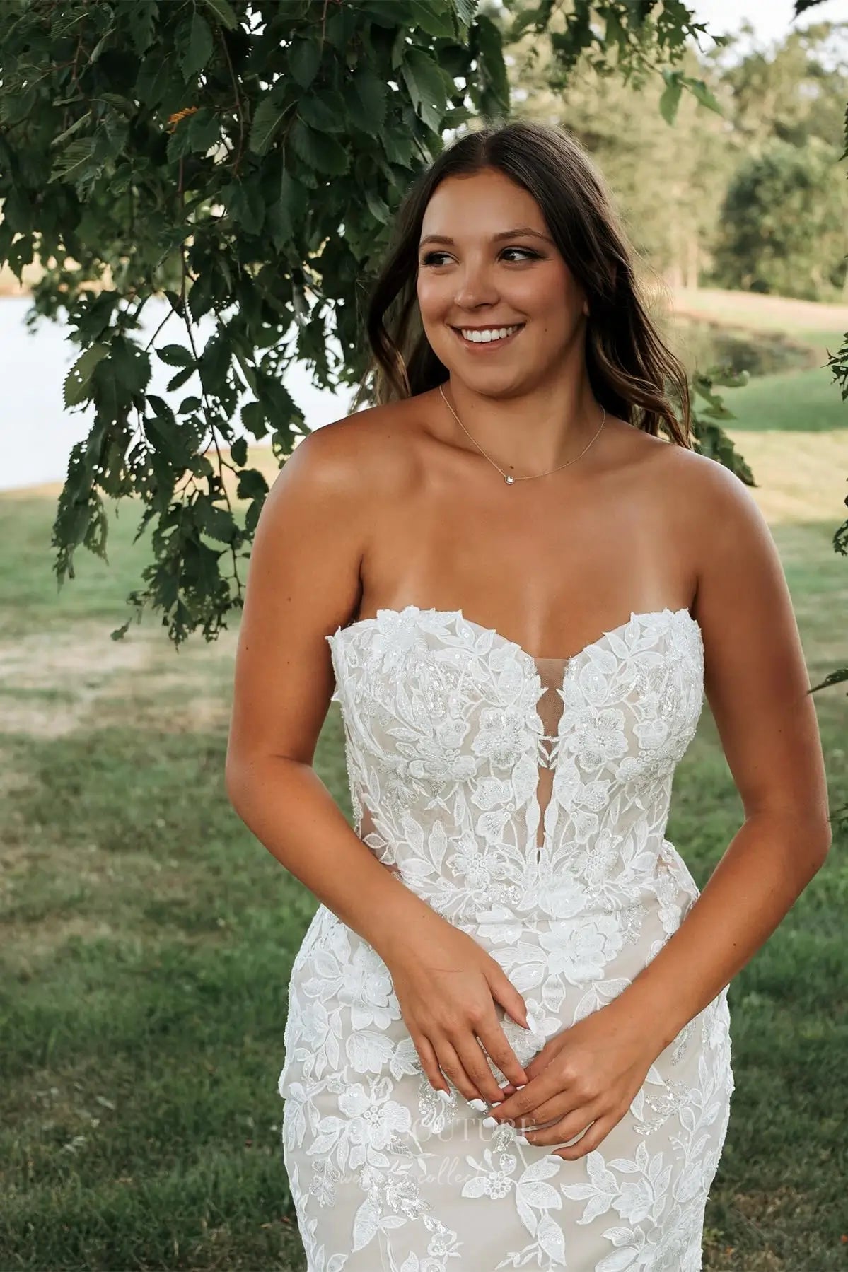 Wedding Dresses 2025 to impress Ivory Lace Mermaid Wedding Dress with Strapless Sweetheart Neckline, Sheer Corset Bodice & Chapel Train – W2351-vigocouture-vigocouture