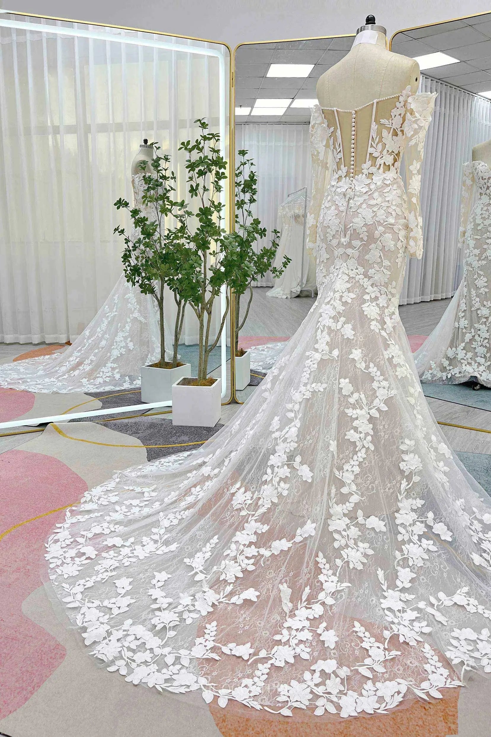 ivory lace sheath dress Ivory Sheath Deep V Neck Floor Length Wedding Dress PW328