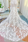 Wedding Dresses 2025 to impress Ivory Lace Sheath Wedding Dress with Chapel Train, Sweetheart Neckline & Long Sleeve - MQ035-vigocouture-vigocouture