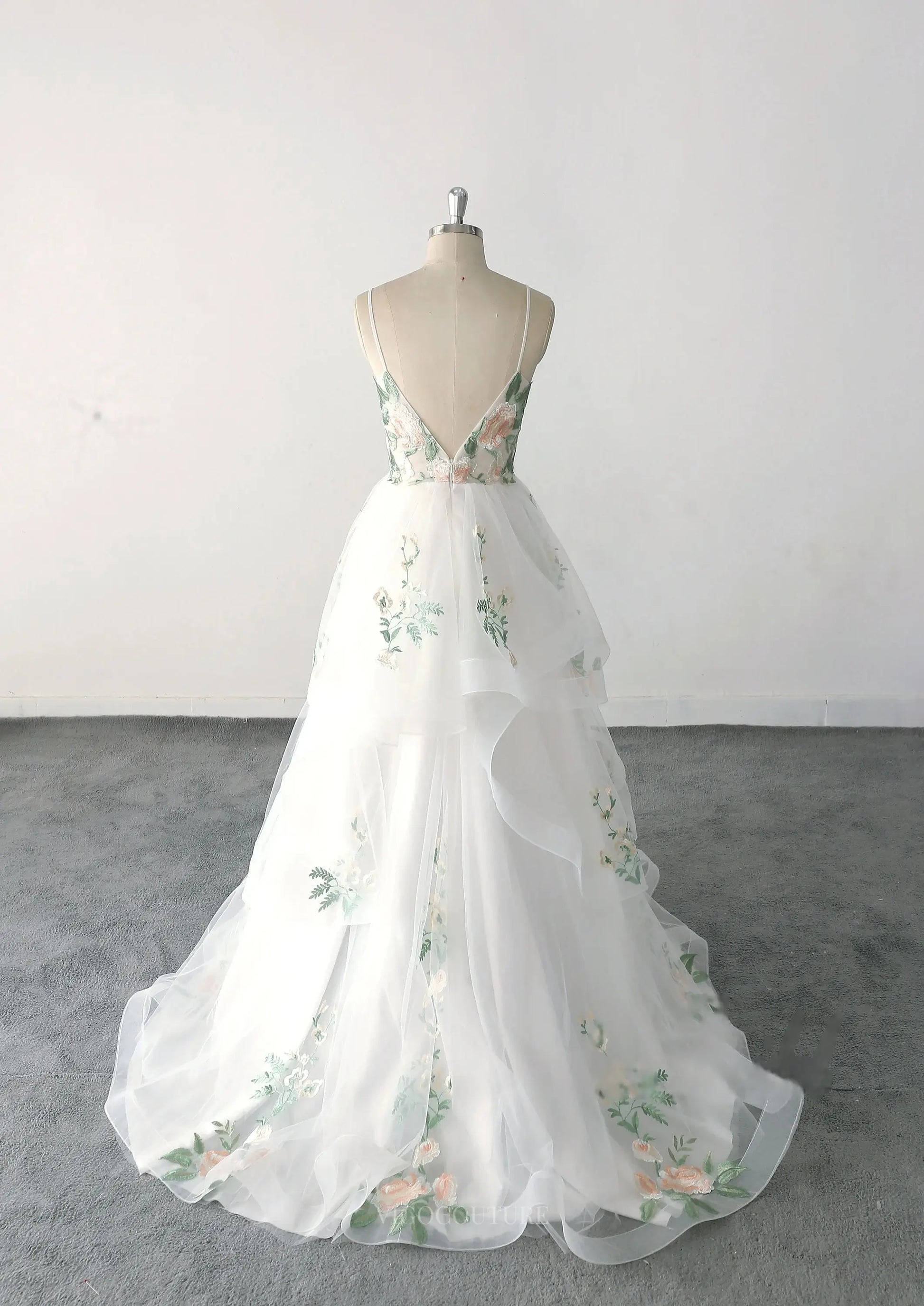 Spaghetti Strap Green Lace Forest Wedding Dress Fairy Bridal Gown US12 / Ivory/Green Spaghetti Strap Green Lace Forest Wedding Dress Fairy Bridal Gown US12 / Ivory/Green
