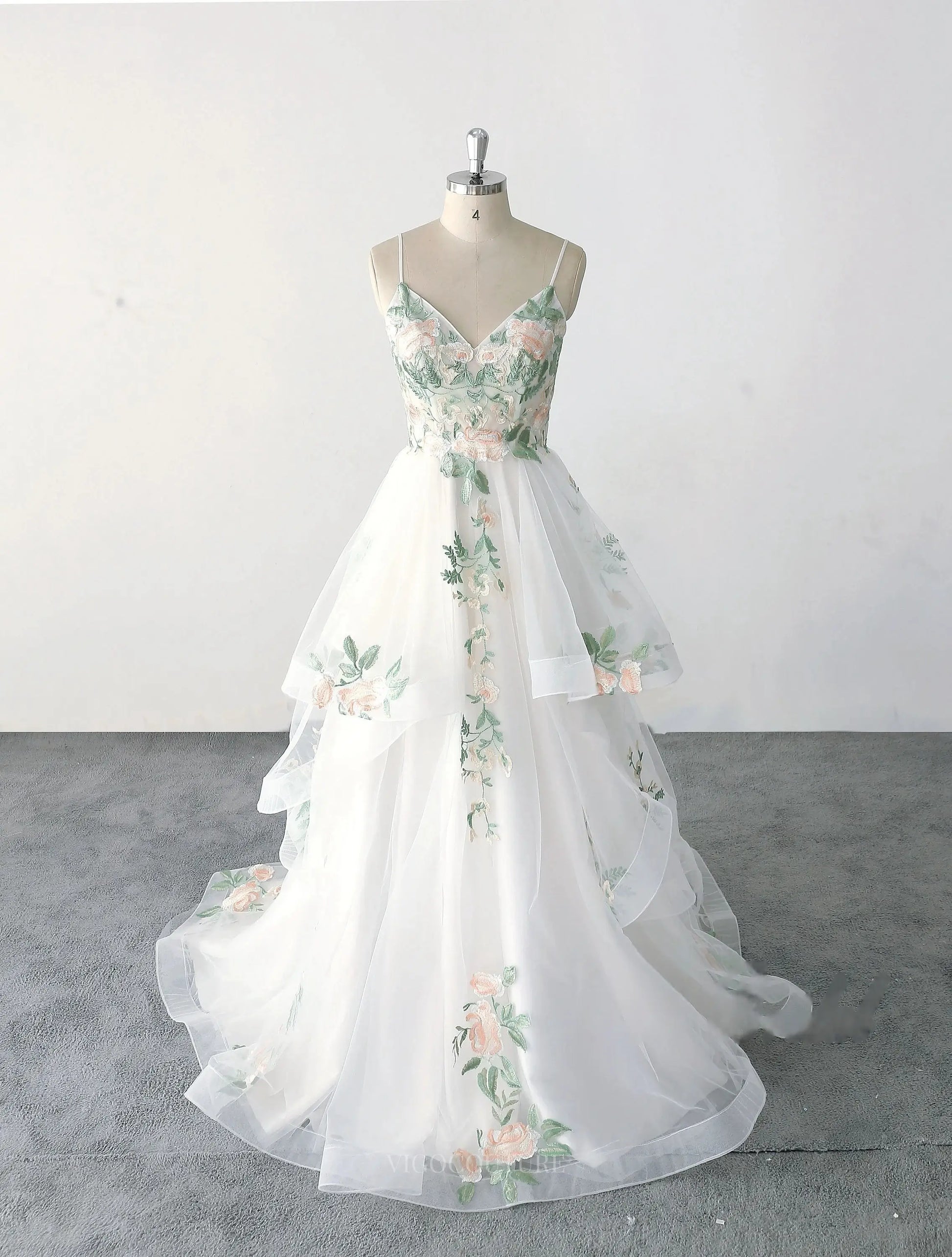 tiered tulle wedding dress Romantic Ballgown with Long Train Ivory and Champagne / 8 Organza 3 Stunning Pleated Tulle Tiered Tulle