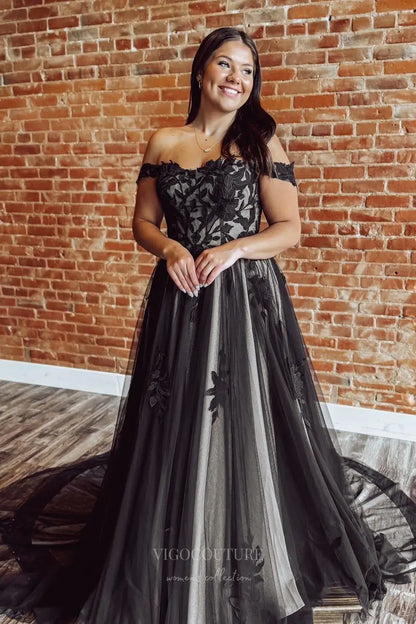 Wedding Dresses 2025 to impress Ivory Plus Size Off-Shoulder Lace Wedding Dress with Sweetheart Neckline & Chapel Train – W2259-vigocouture-Black-Custom Size-vigocouture