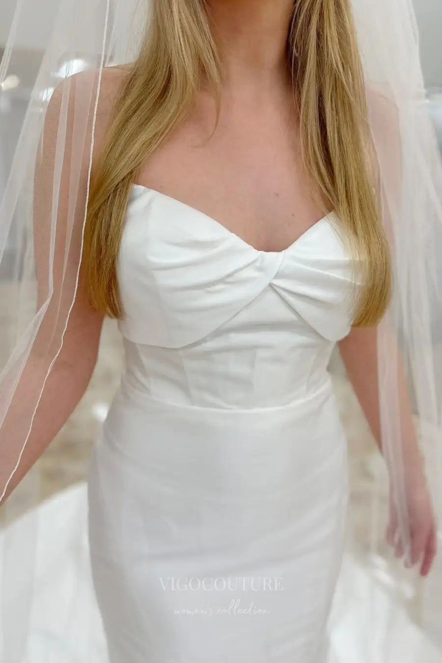 Wedding Dresses 2025 to impress Ivory Satin Mermaid Wedding Dress with Bow Bodice and Chapel Train – W2318-vigocouture-vigocouture