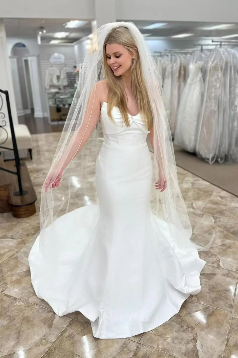 Wedding Dresses 2025 to impress Ivory Satin Mermaid Wedding Dress with Bow Bodice and Chapel Train – W2318-vigocouture-vigocouture