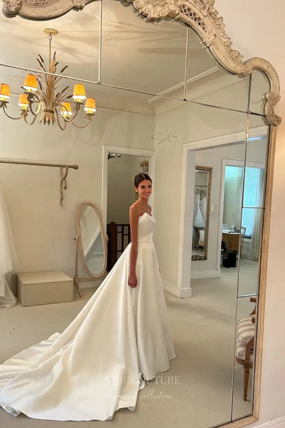 Wedding Dresses 2025 to impress Ivory Satin Strapless Wedding Dress with Folded Neckline, Corset Bodice & Cathedral Train – W2329-vigocouture-vigocouture
