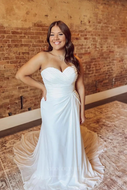 Ivory Strapless Chiffon Sheath Wedding Dress with Sweetheart Neckline and Chapel Train – W2305