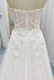 Wedding Dresses 2025 to impress Ivory Strapless Lace Tulle Wedding Dress with Slit, Chapel Train & Sweetheart Neckline - MQ037-vigocouture-vigocouture