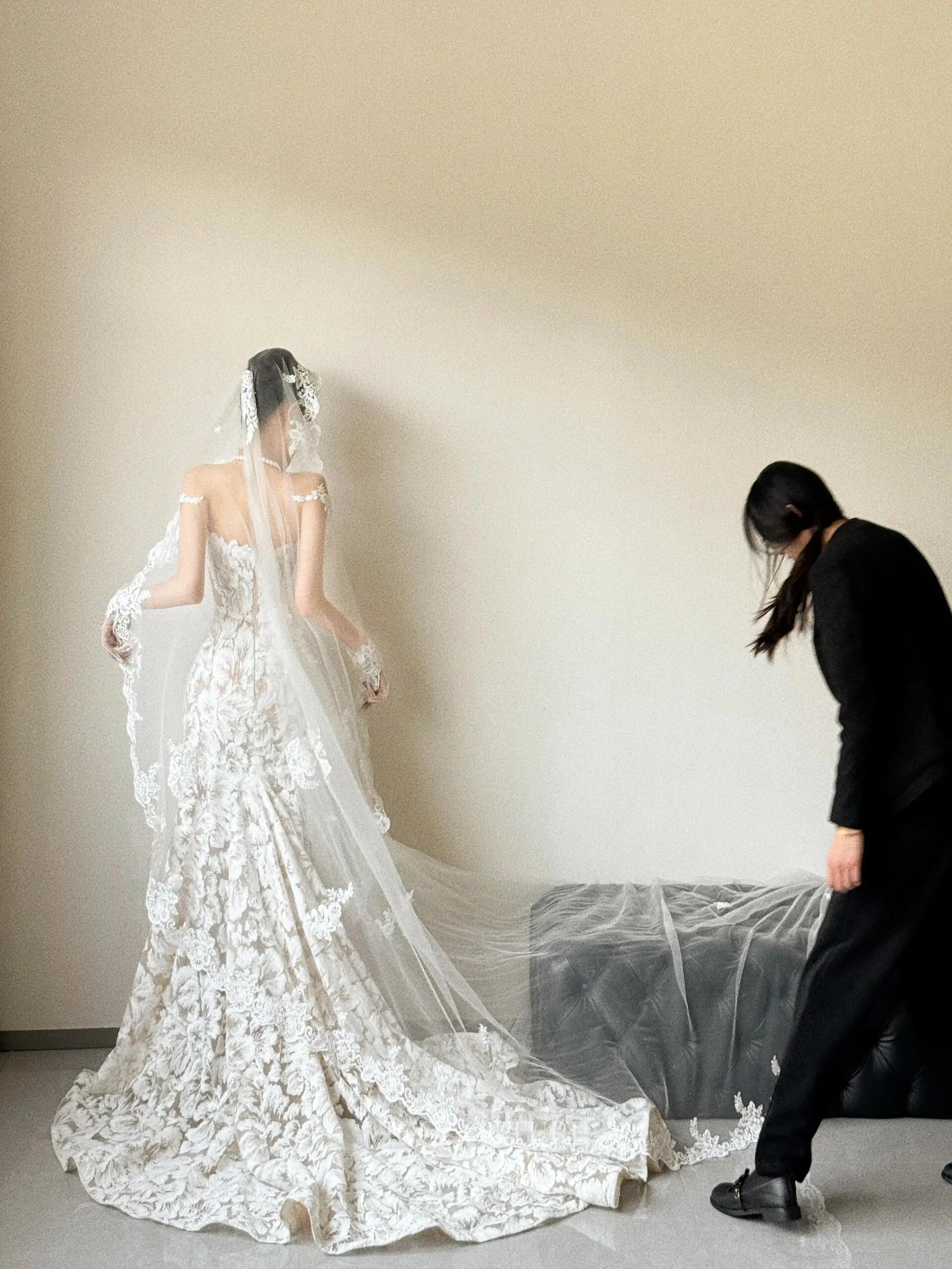 Ivory Strapless Lace Mermaid Wedding Dress with Veil RD034 Ivory / US16 Ivory Strapless Lace Mermaid Wedding Dress with Veil RD034 Ivory / US16