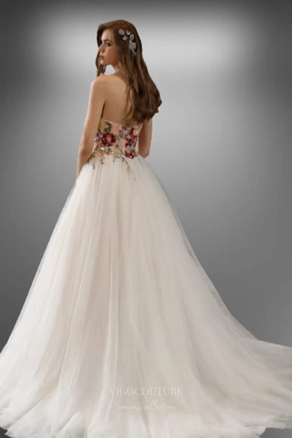 Wedding Dresses 2025 to impress Ivory Strapless Tulle Wedding Dress with Sequin Floral Embroidery and A-Line Skirt – W2223-vigocouture-vigocouture