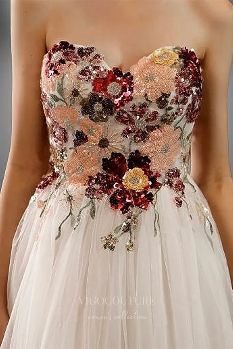 Wedding Dresses 2025 to impress Ivory Strapless Tulle Wedding Dress with Sequin Floral Embroidery and A-Line Skirt – W2223-vigocouture-vigocouture