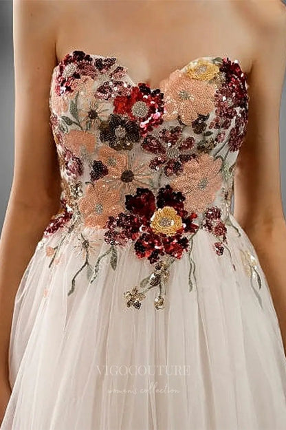 Wedding Dresses 2025 to impress Ivory Strapless Tulle Wedding Dress with Sequin Floral Embroidery and A-Line Skirt – W2223-vigocouture-vigocouture