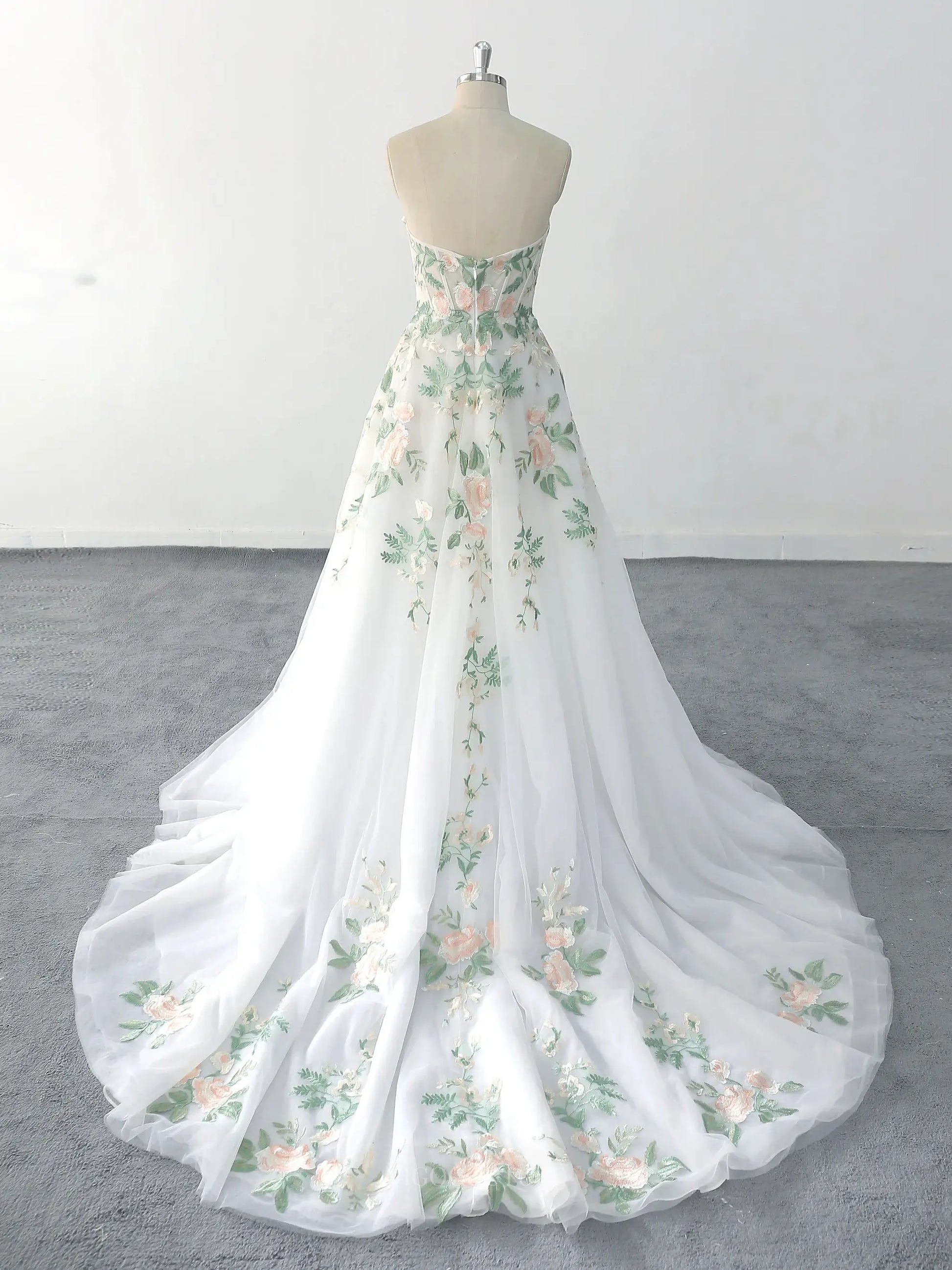 Ivory Strpless Lace Wedding Dresses with Sweetheart Neckline & Chapel Train - MQ011 Custom Colors / US12 Ivory Strpless Lace Wedding Dresses with Sweetheart Neckline & Chapel Train - MQ011 Custom Colors / US12