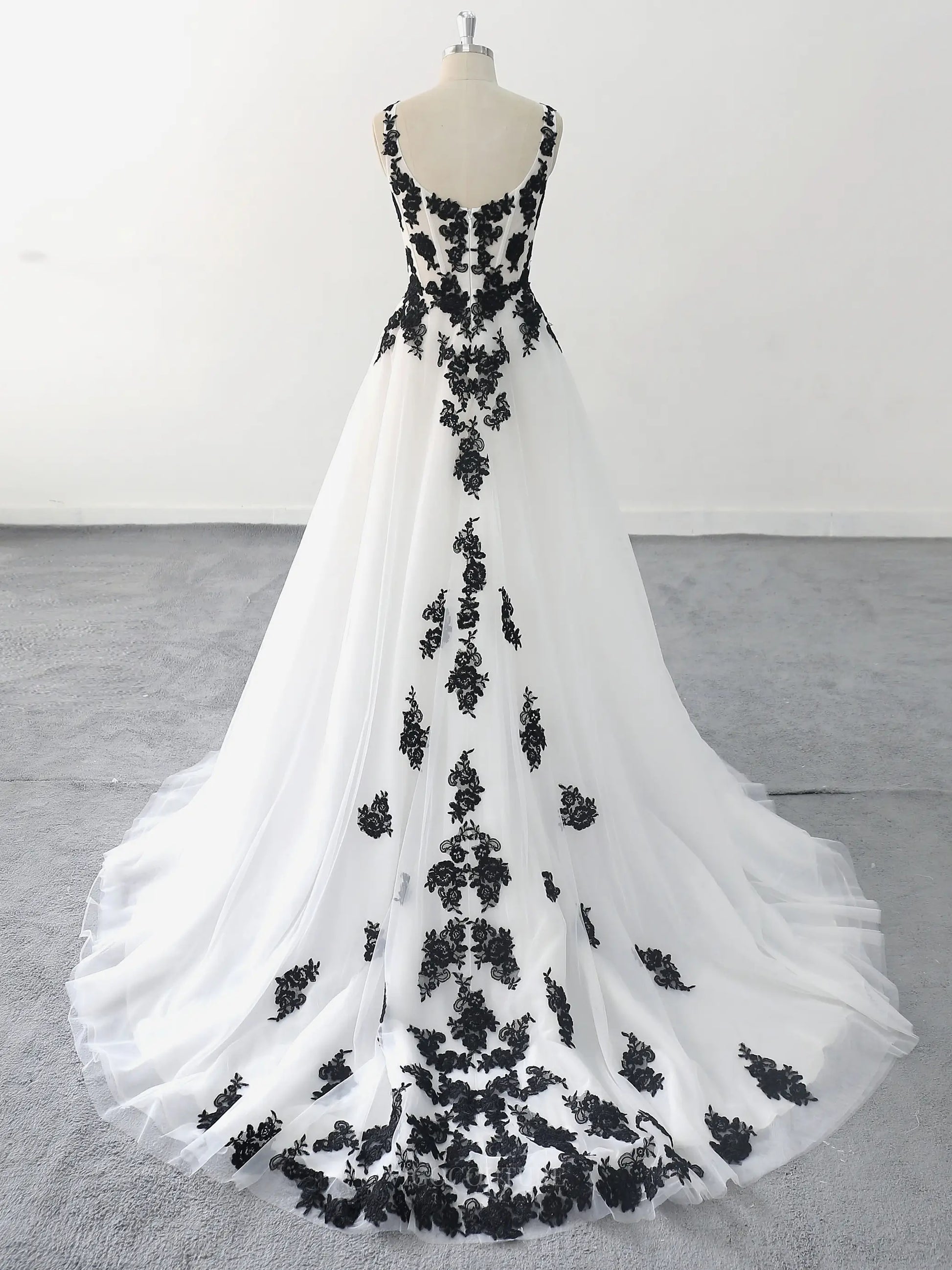 Ivory Tulle Black Lace Wedding Dresses with Sweetheart Neckline & Court Train - MQ031 Custom Colors / US8 Ivory Tulle Black Lace Wedding Dresses with Sweetheart Neckline & Court Train - MQ031 Custom Colors / US8