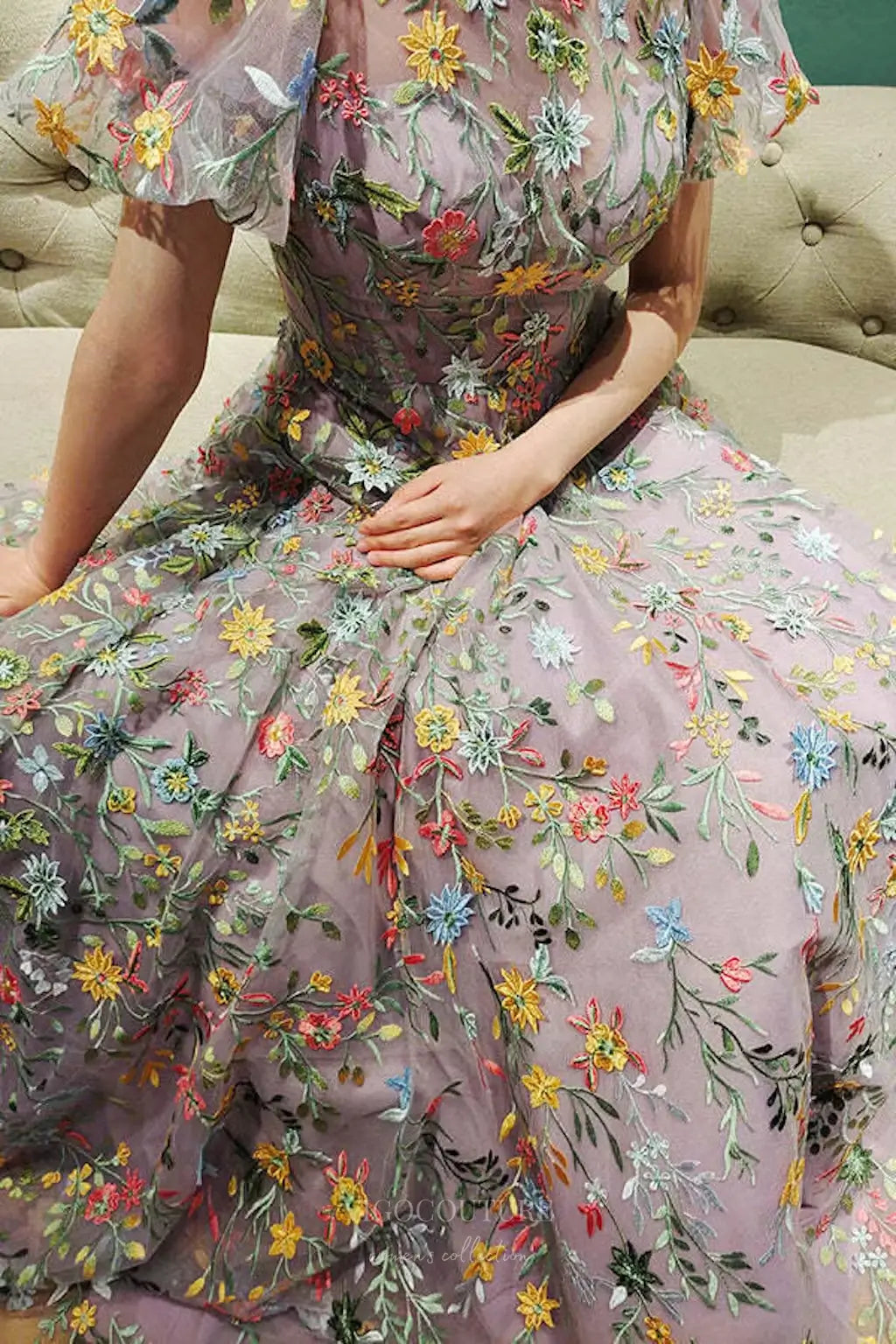 Wedding Dresses 2025 to impress Lavender Meadow Flower Whimsical Wedding Dress with Flutter Sleeves and Sheer Floral Overlay – W2238-vigocouture-vigocouture