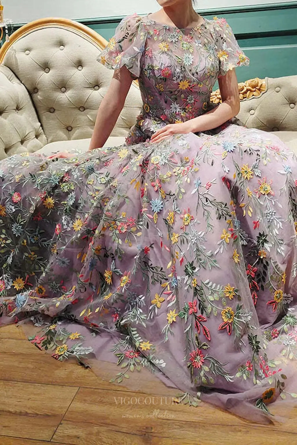 Wedding Dresses 2025 to impress Lavender Meadow Flower Whimsical Wedding Dress with Flutter Sleeves and Sheer Floral Overlay – W2238-vigocouture-vigocouture