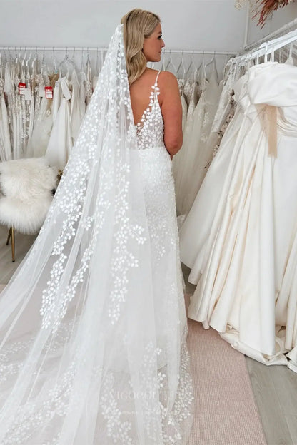 Wedding Dresses 2025 to impress Lily of the Valley Lace Mermaid Wedding Dress with Spaghetti Strap, Scoop Neck, Illusion Back – W2366-vigocouture-vigocouture