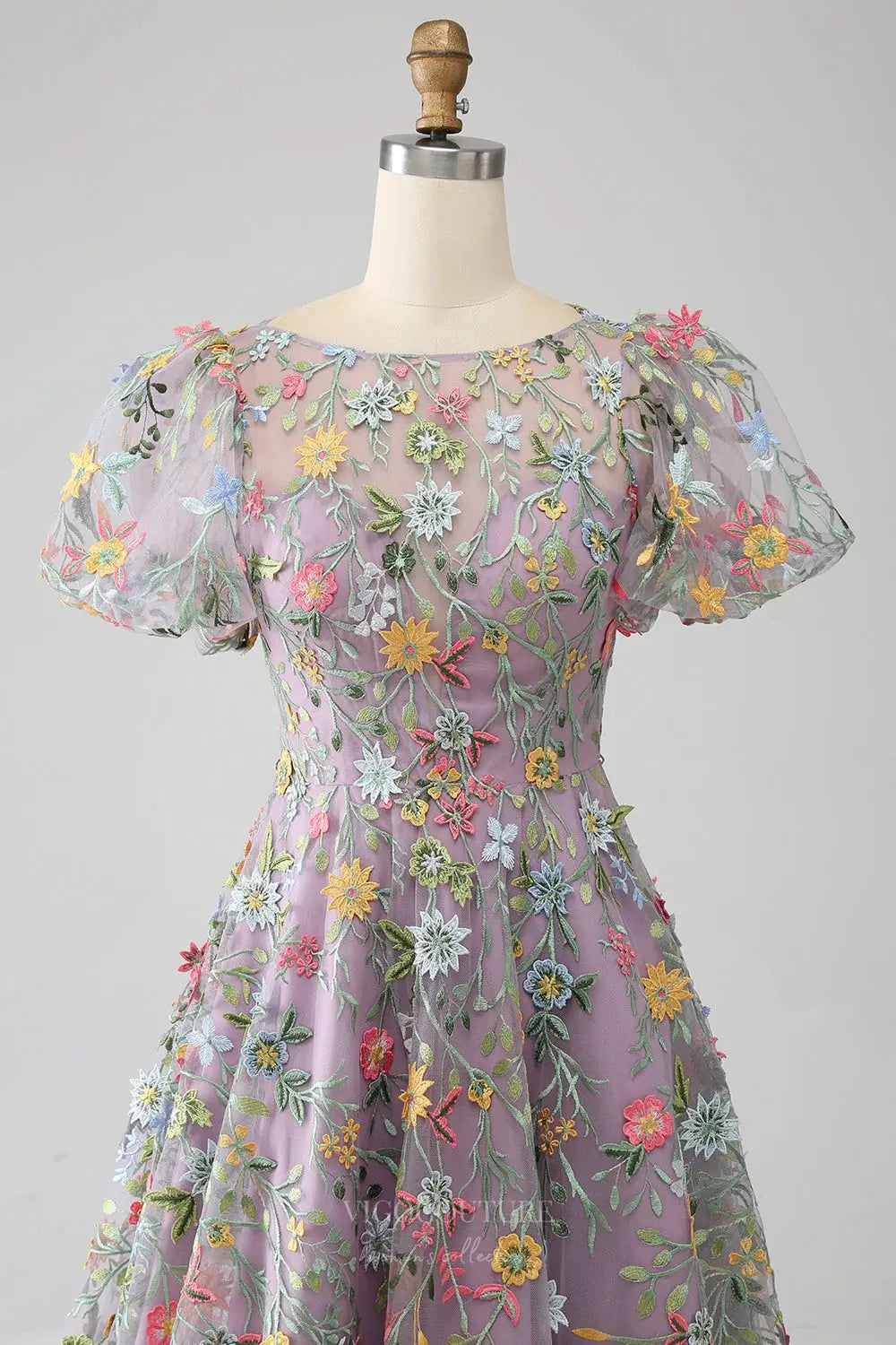 Wedding Dresses 2025 to impress Mauve Meadow Flower Whimsical Wedding Dress with Sheer Floral Bodice and Puff Sleeves – W2240-vigocouture-vigocouture