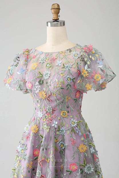 Wedding Dresses 2025 to impress Mauve Meadow Flower Whimsical Wedding Dress with Sheer Floral Bodice and Puff Sleeves – W2240-vigocouture-vigocouture