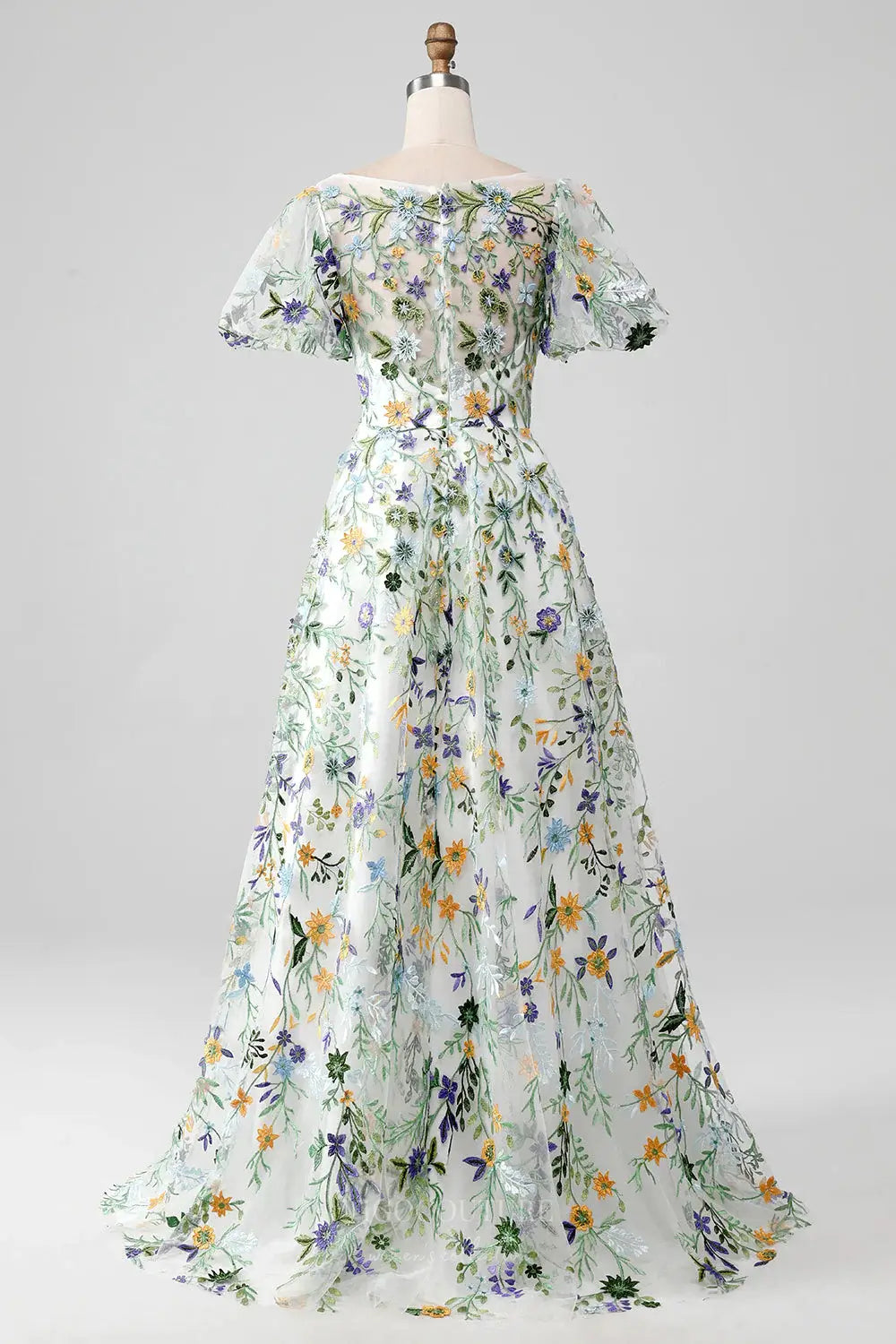 Wedding Dresses 2025 to impress Meadow Flower Whimsical Wedding Dress with Sheer Illusion Neckline and Flutter Sleeves – W2237-vigocouture-vigocouture