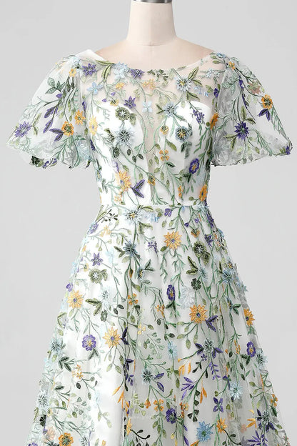 Wedding Dresses 2025 to impress Meadow Flower Whimsical Wedding Dress with Sheer Illusion Neckline and Flutter Sleeves – W2237-vigocouture-vigocouture