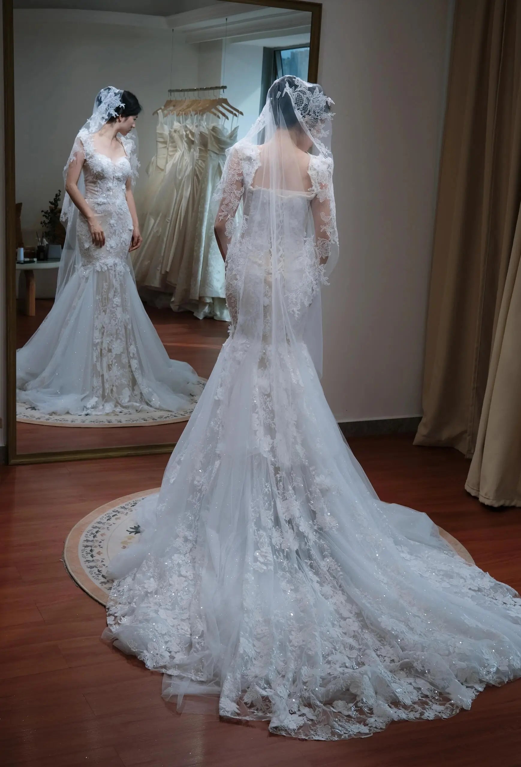 Wedding Dresses 2025 to impress Mermaid Lace Wedding Dress with Sparkly Tulle and 3D Floral Appliqués – Style RD023-vigocouture-Nude-Custom Size-vigocouture