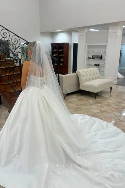 Wedding Dresses 2025 to impress Minimalist Satin A-Line Wedding Dress with Pockets, Square Neckline, Corset Back, and High Slit – W2602-vigocouture-vigocouture