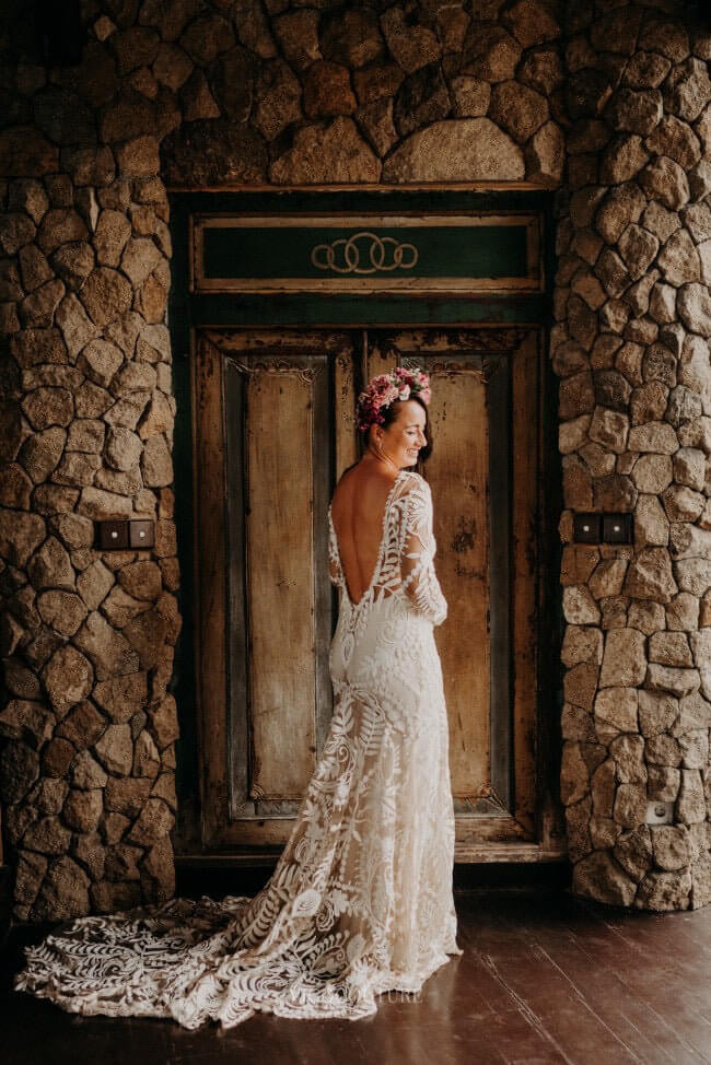 nude boho dress Nude Boho Long Sleeve Wedding Dress Bohemian Bridal Gown RDS001 vigocouture