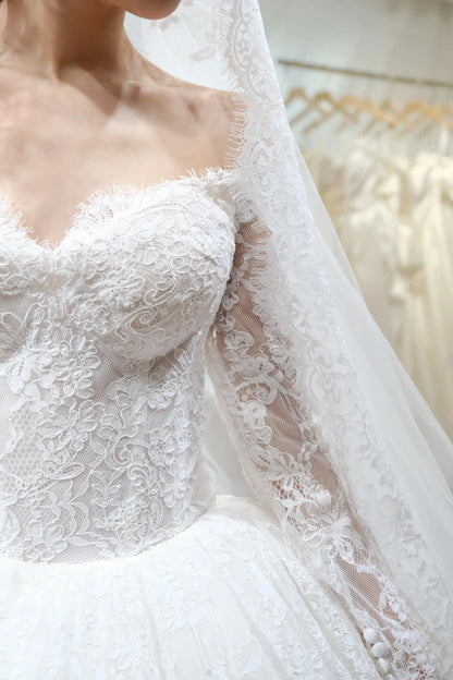 Wedding Dresses 2025 to impress Off-Shoulder Lace Ball Gown Wedding Dress with Long Sleeves and Cathedral Train – RD026-vigocouture-vigocouture