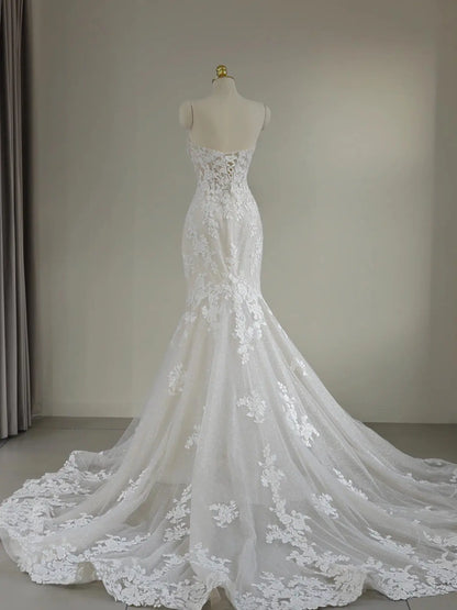 Wedding Dresses 2025 to impress Off-Shoulder Lace Mermaid Wedding Gown with 3D Floral Appliqué and Sheer Train – Style RD005-vigocouture-vigocouture