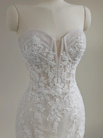 Wedding Dresses 2025 to impress Off-Shoulder Lace Mermaid Wedding Gown with 3D Floral Appliqué and Sheer Train – Style RD005-vigocouture-vigocouture