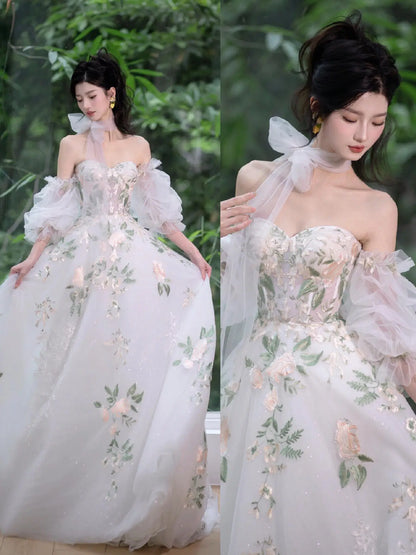 Wedding Dresses 2025 to impress Off-Shoulder Wildflower Whisper Wedding Dress with Embroidered Tulle Skirt – RD017-vigocouture-vigocouture