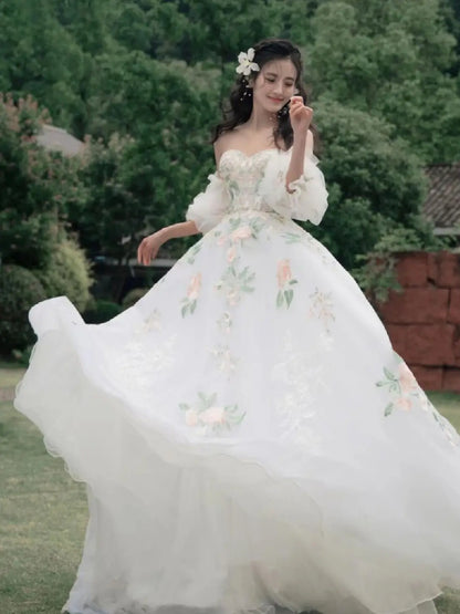 Wedding Dresses 2025 to impress Off-Shoulder Wildflower Whisper Wedding Dress with Embroidered Tulle Skirt – RD017-vigocouture-vigocouture