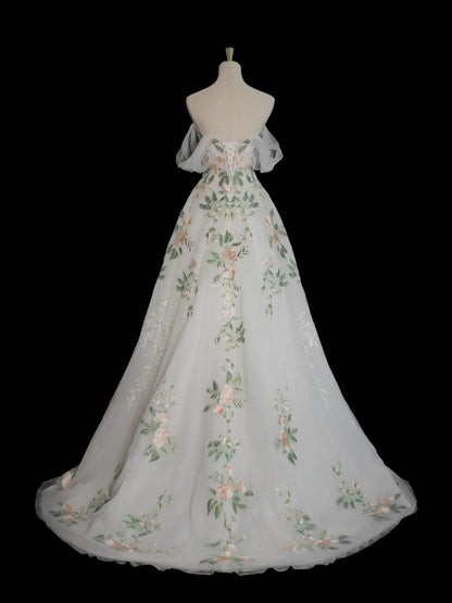 Wedding Dresses 2025 to impress Off-Shoulder Wildflower Whisper Wedding Dress with Embroidered Tulle Skirt – RD017-vigocouture-vigocouture