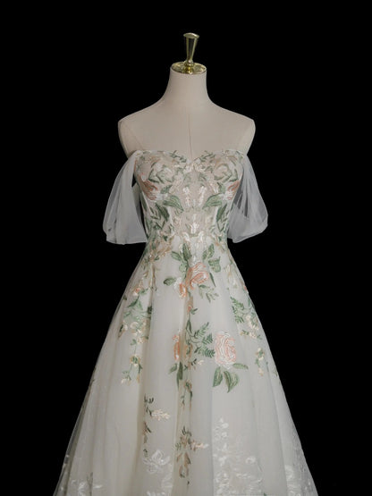 Wedding Dresses 2025 to impress Off-Shoulder Wildflower Whisper Wedding Dress with Embroidered Tulle Skirt – RD017-vigocouture-vigocouture