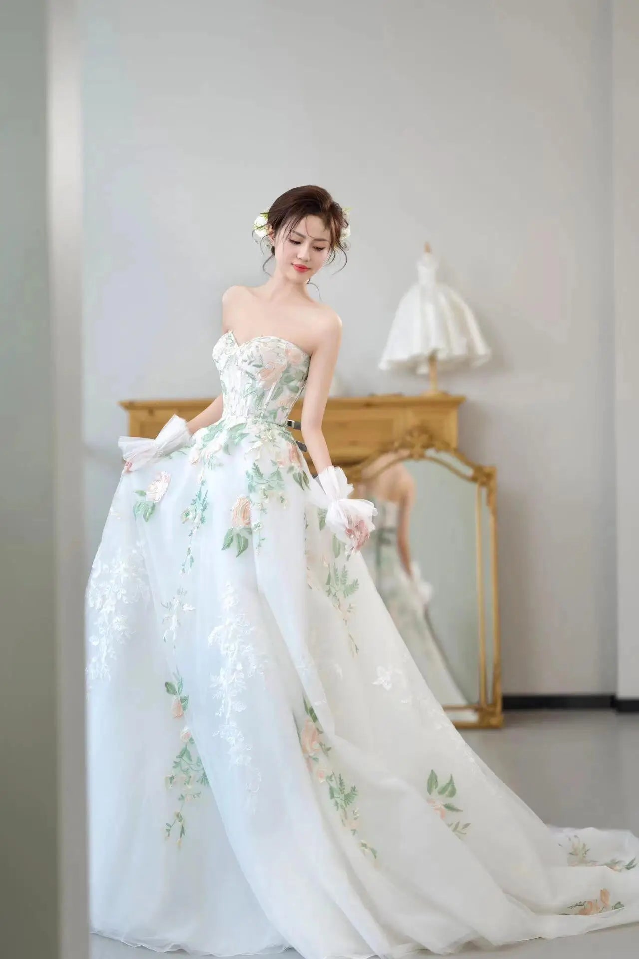Wedding Dresses 2025 to impress Off-Shoulder Wildflower Whisper Wedding Dress with Embroidered Tulle Skirt – RD017-vigocouture-vigocouture