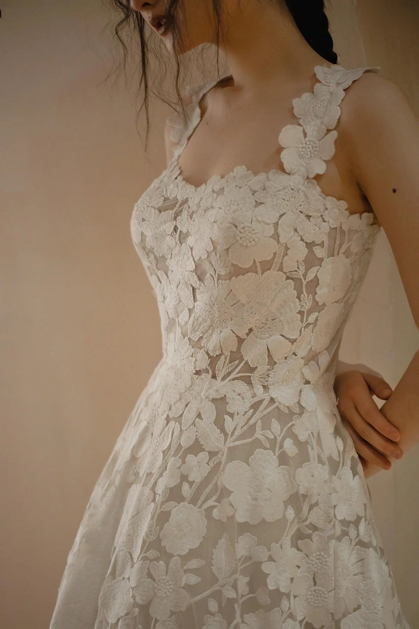 3D Floral Lace Wedding Dress with Straps Vigocouture Ivory / 20W 3D Floral Lace Wedding Dress with Straps Vigocouture Ivory / 20W