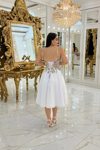 Wedding Dresses 2025 to impress Romantic Floral Embroidered Midi Wedding Dress with Sheer Bodice, Delicate Straps & Tulle A-Line Skirt – W2630-vigocouture-vigocouture