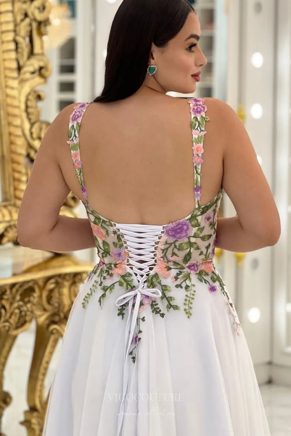 Wedding Dresses 2025 to impress Romantic Floral Embroidered Midi Wedding Dress with Sheer Bodice, Delicate Straps & Tulle A-Line Skirt – W2630-vigocouture-vigocouture