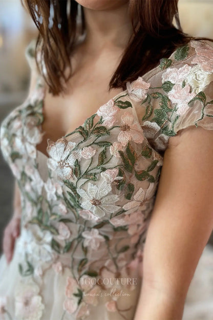 Wedding Dresses 2025 to impress Romantic Floral Lace Wedding Dress with V-Neckline, Sheer Bodice, and Chapel Train – W2230-vigocouture-vigocouture