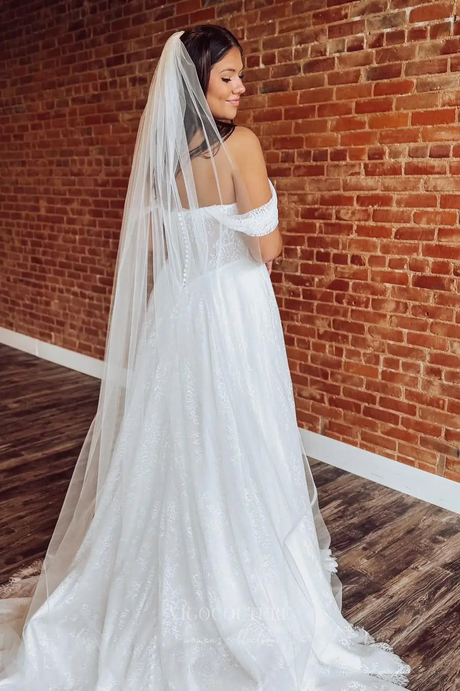 Wedding Dresses 2025 to impress Romantic Off-the-Shoulder Lace Wedding Dress with Boned Bodice, Slit Skirt and Basque Waist – W2361-vigocouture-vigocouture