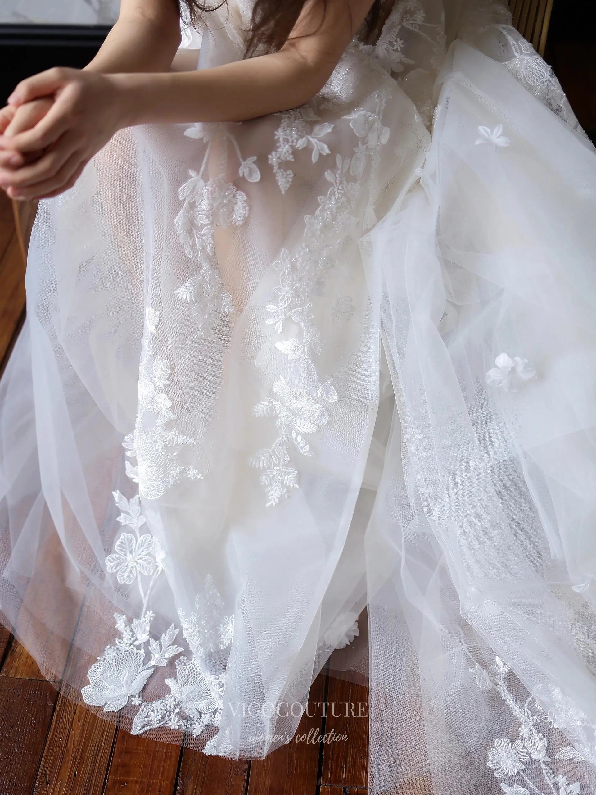 Wedding Dresses 2025 to impress Romantic Strapless Lace Appliqué Wedding Dress with Sheer Corset Bodice and Chapel Train – RD030-vigocouture-vigocouture