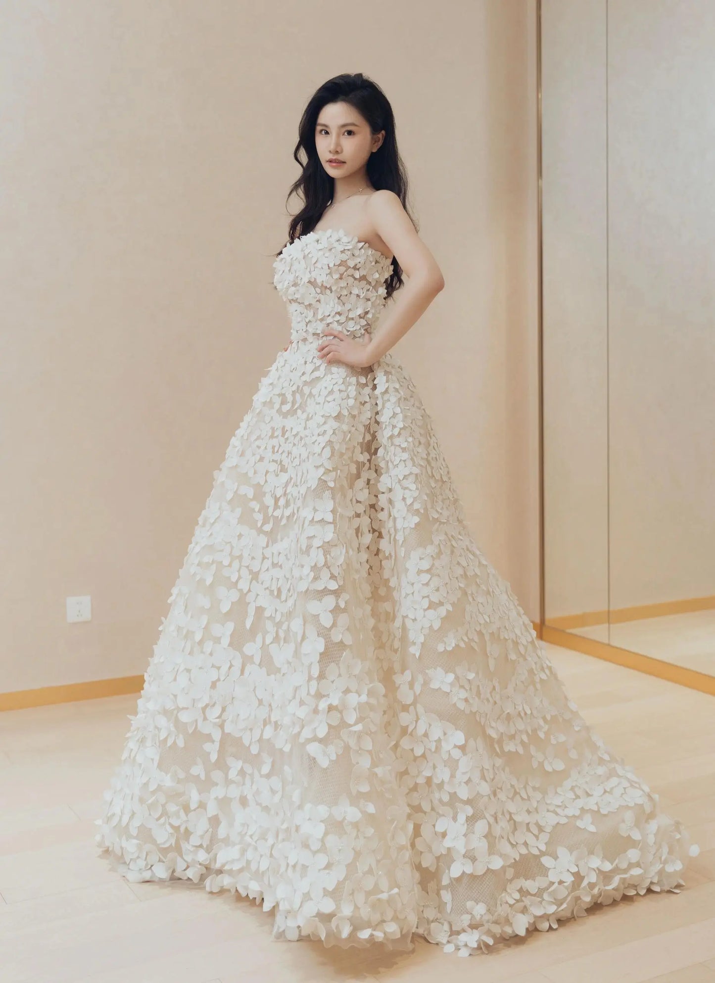 Wedding Dresses 2025 to impress Strapless 3D Floral Appliqué Wedding Ball Gown with Nude Illusion Tulle – Style RD009-vigocouture-vigocouture