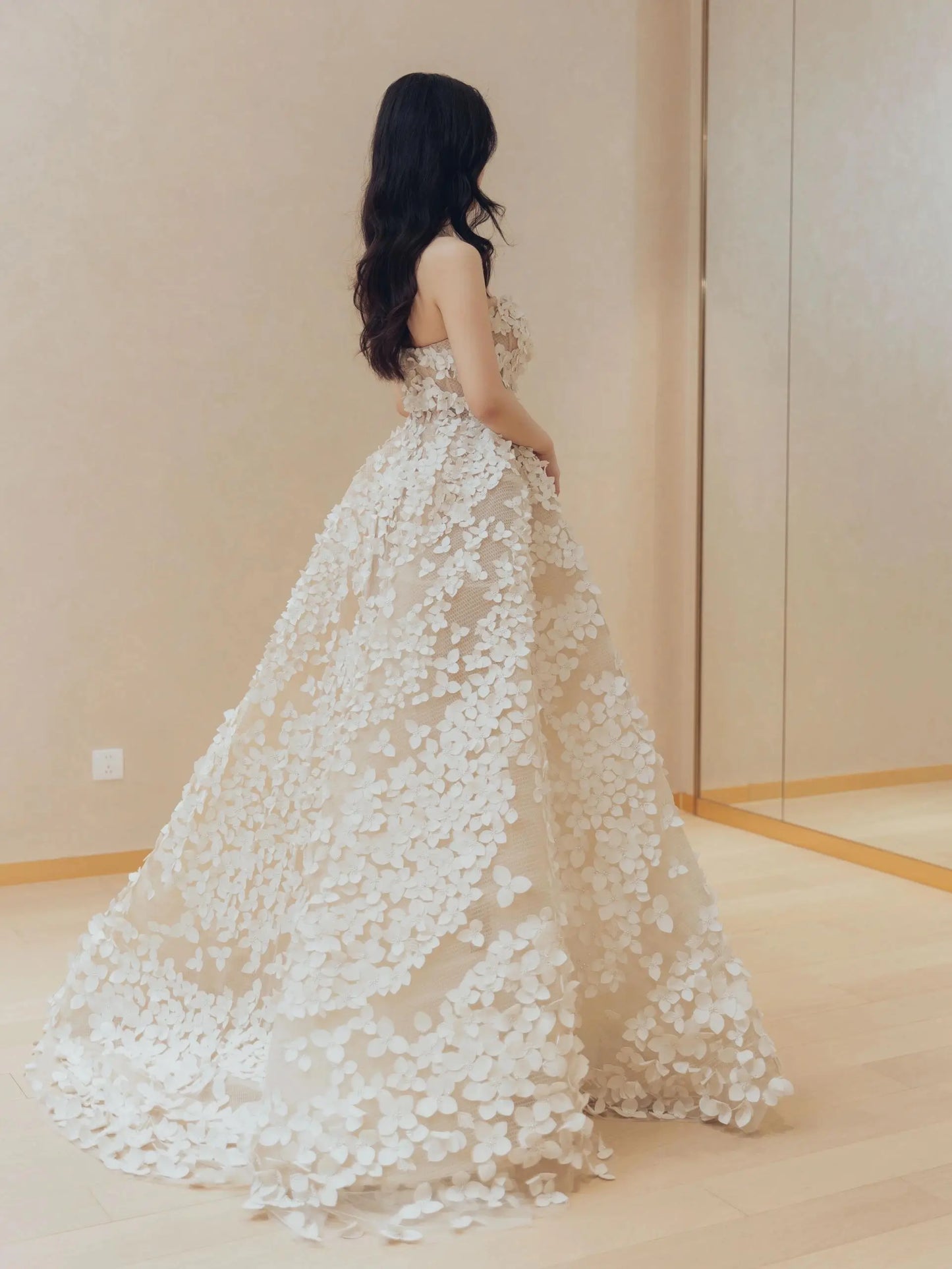 Wedding Dresses 2025 to impress Strapless 3D Floral Appliqué Wedding Ball Gown with Nude Illusion Tulle – Style RD009-vigocouture-vigocouture