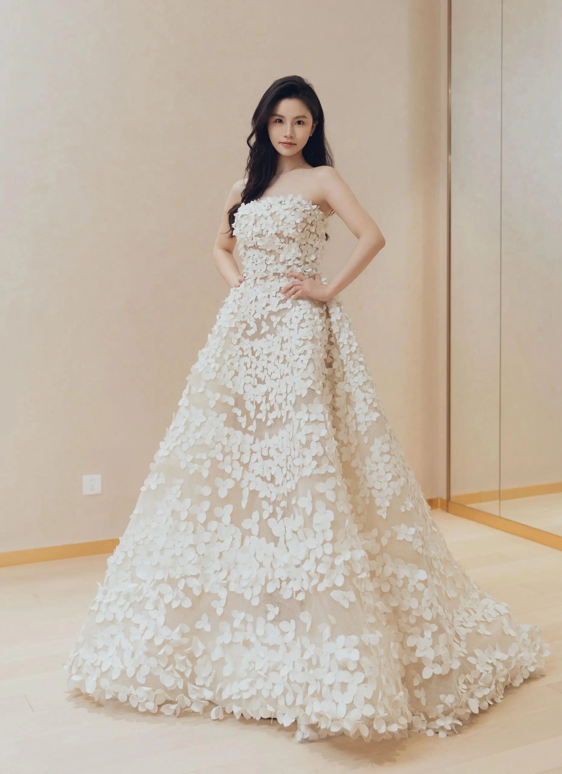 Wedding Dresses 2025 to impress Strapless 3D Floral Appliqué Wedding Ball Gown with Nude Illusion Tulle – Style RD009-vigocouture-Nude-Custom Size-vigocouture